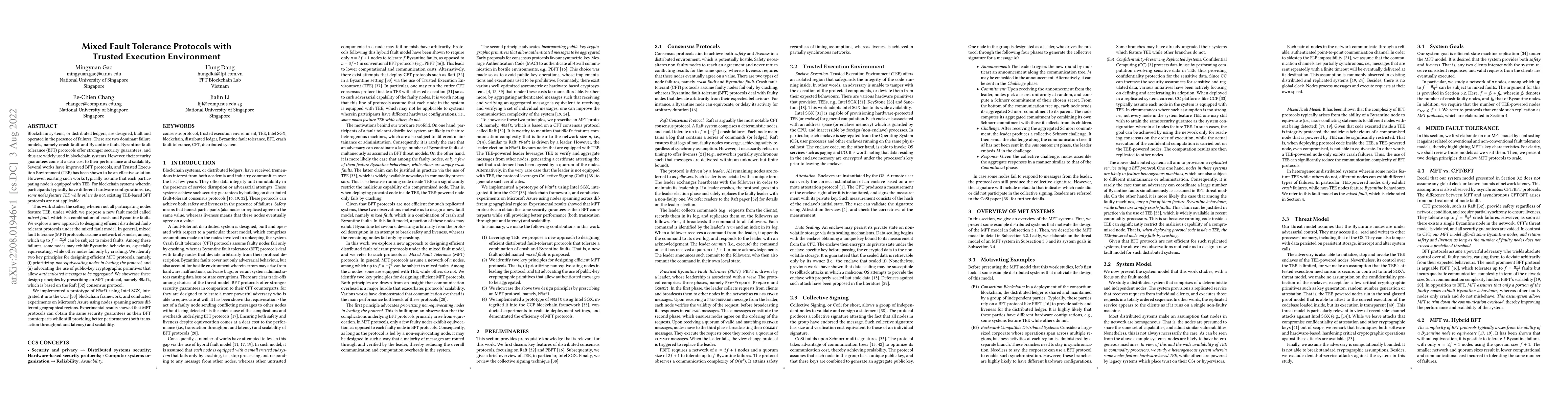 Thumbnail for Mixed Fault Tolerance Protocols with Trusted Execution Environment