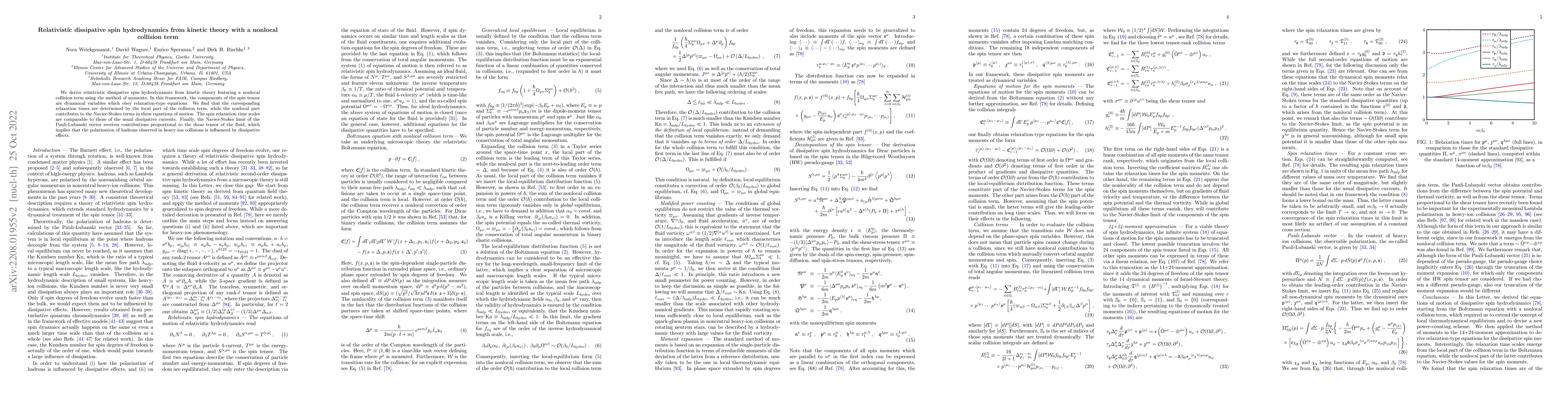 Thumbnail for Relativistic dissipative spin hydrodynamics from kinetic theory with a
  nonlocal collision term
