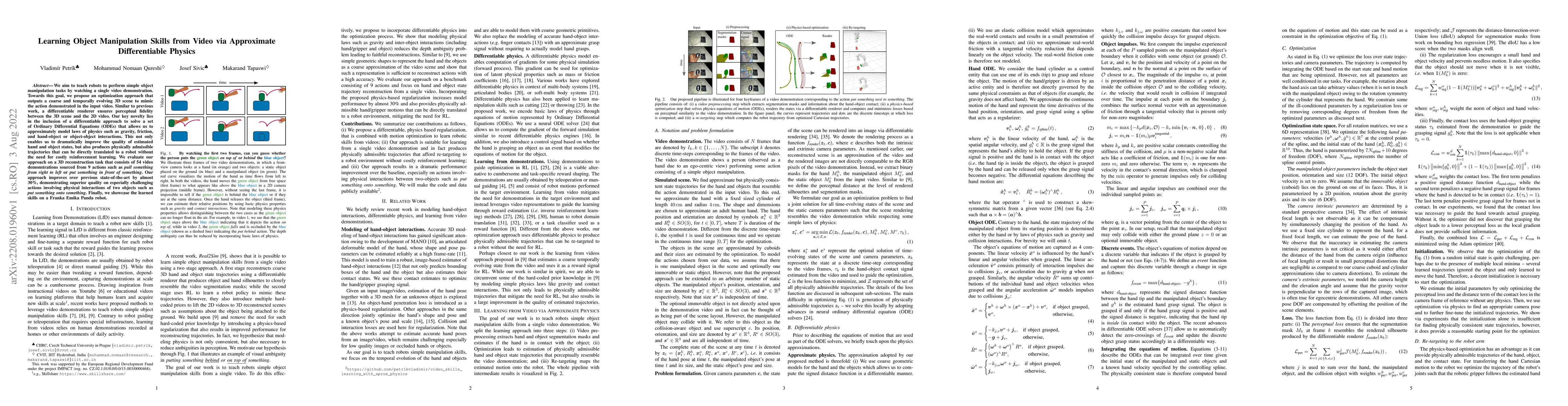 Thumbnail for Learning Object Manipulation Skills from Video via Approximate
  Differentiable Physics