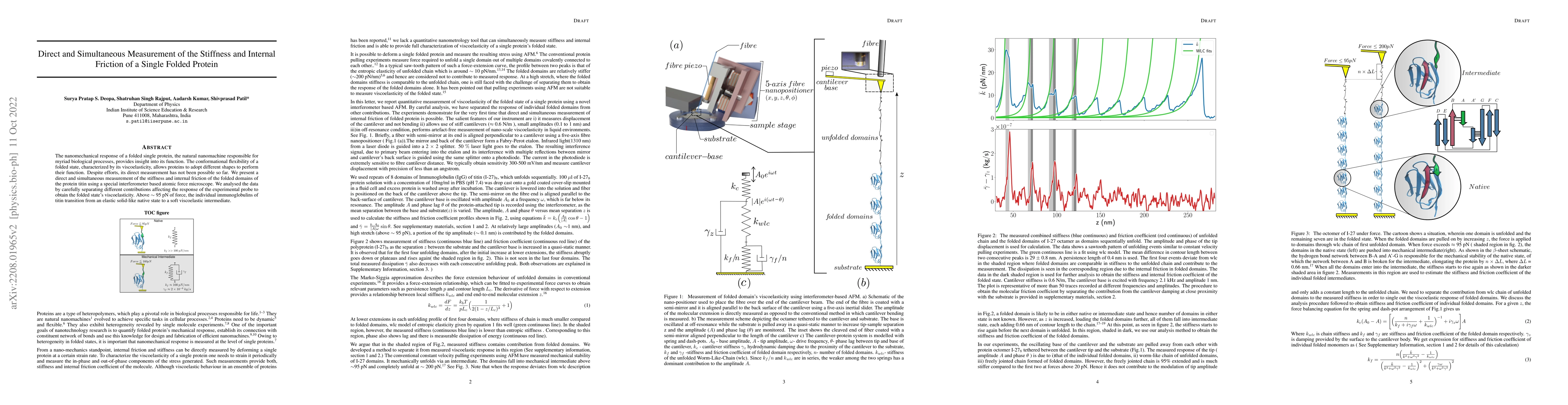 Thumbnail for Direct and simultaneous measurement of the stiffness and internal
  friction of a single folded protein