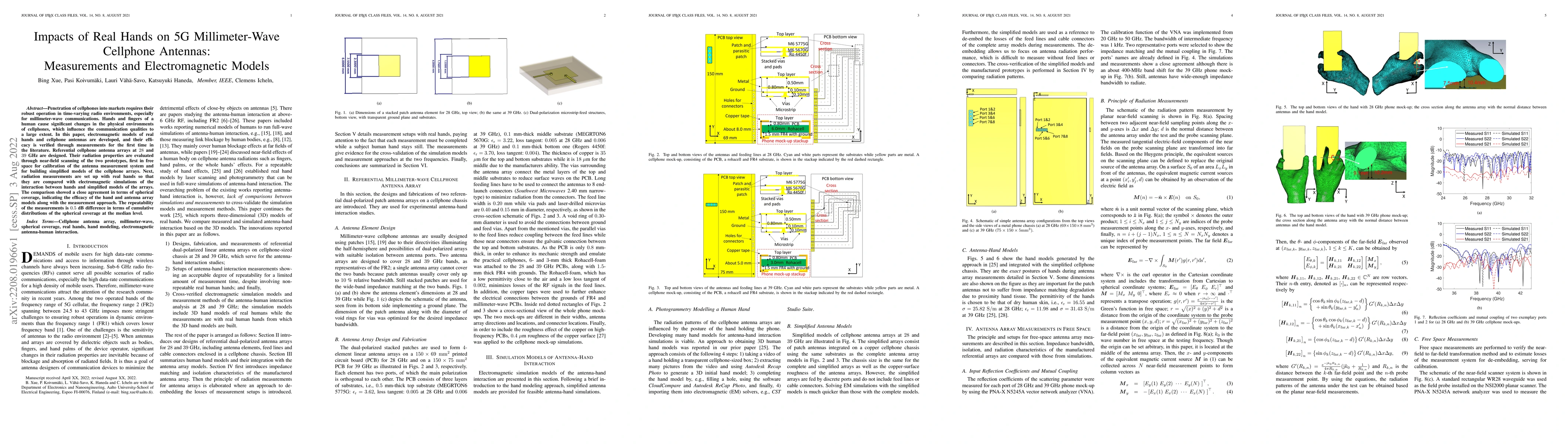 Thumbnail for Impacts of Real Hands on 5G Millimeter-Wave Cellphone Antennas:
  Measurements and Electromagnetic Models