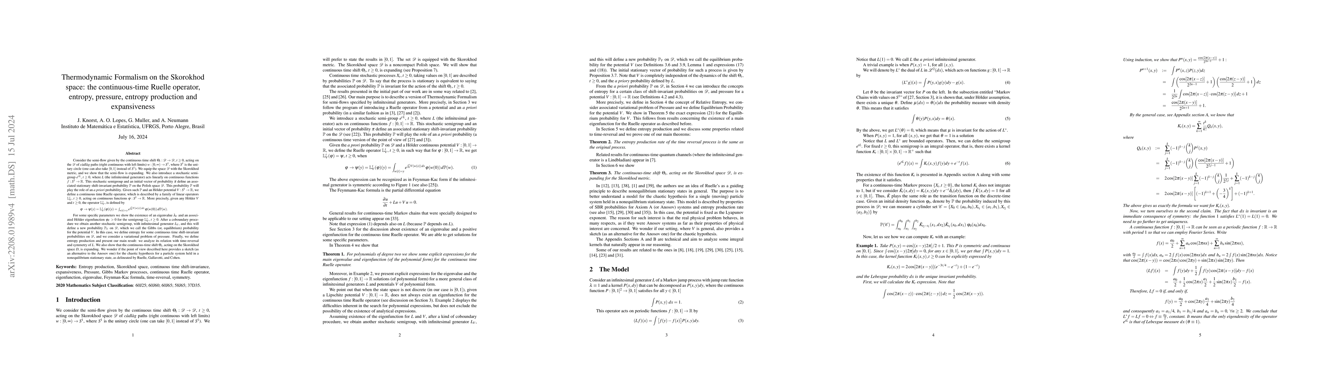 Thumbnail for Thermodynamic Formalism on the Skorokhod space: the continuous time
  Ruelle operator, entropy, pressure, entropy production and expansiveness