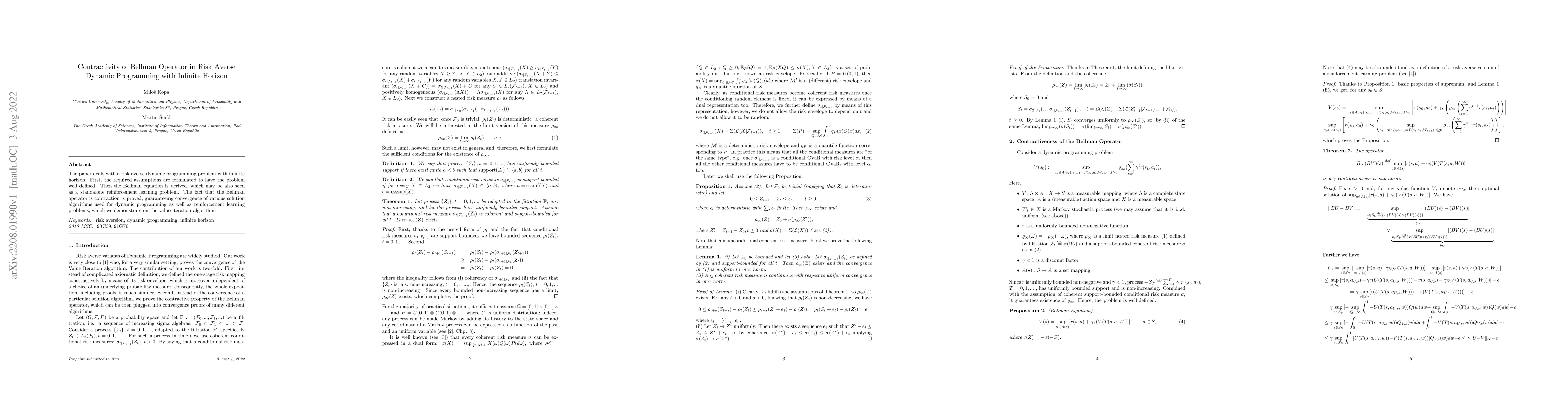 Thumbnail for Contractivity of Bellman Operator in Risk Averse Dynamic Programming
  with Infinite Horizon