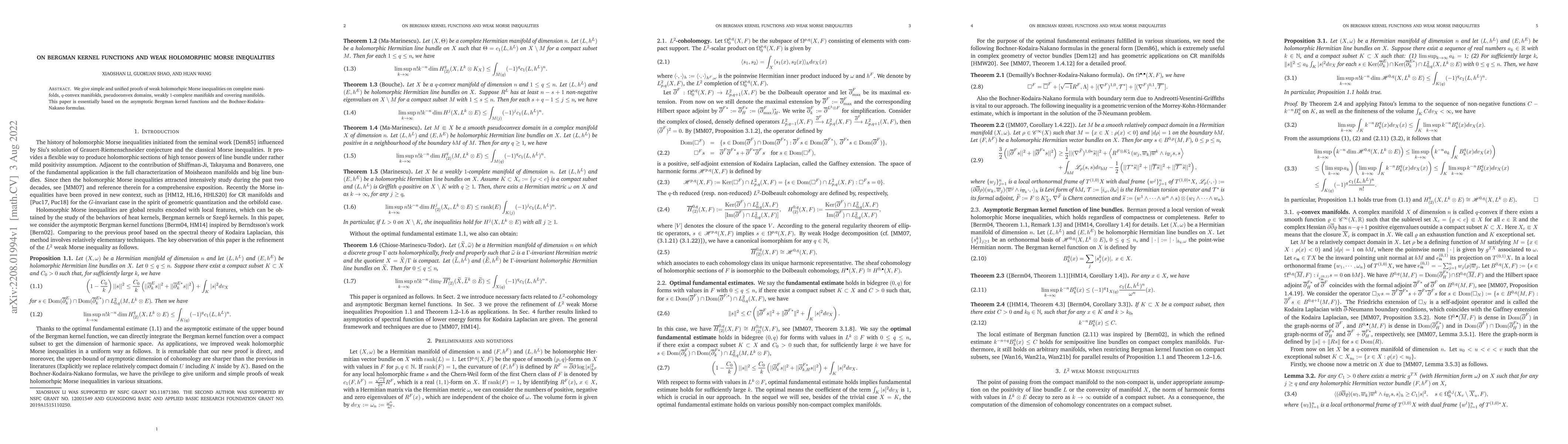 Thumbnail for On Bergman kernel functions and weak Morse inequalities