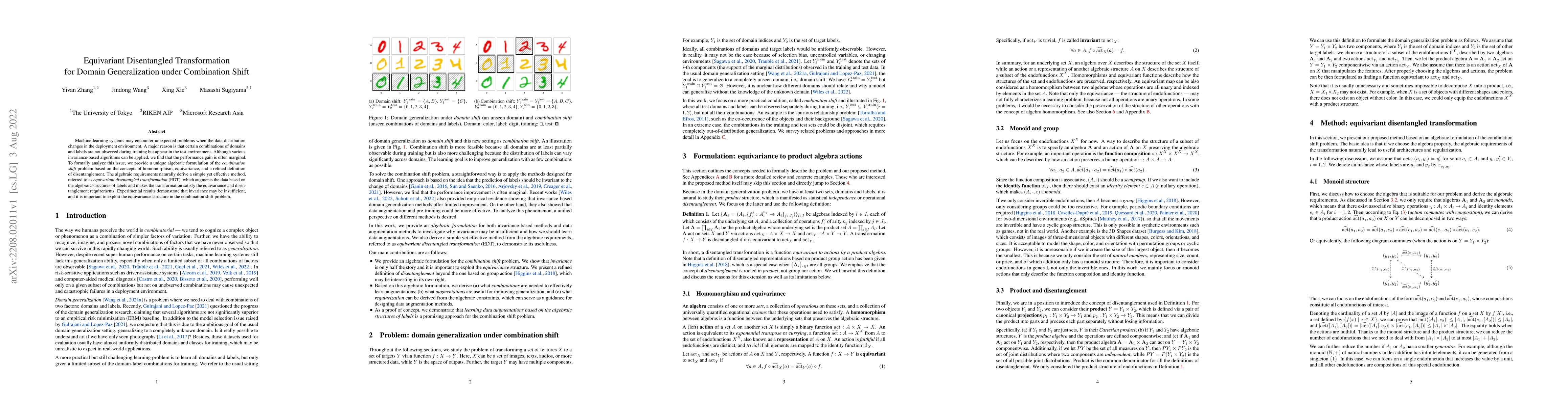 Thumbnail for Equivariant Disentangled Transformation for Domain Generalization under
  Combination Shift