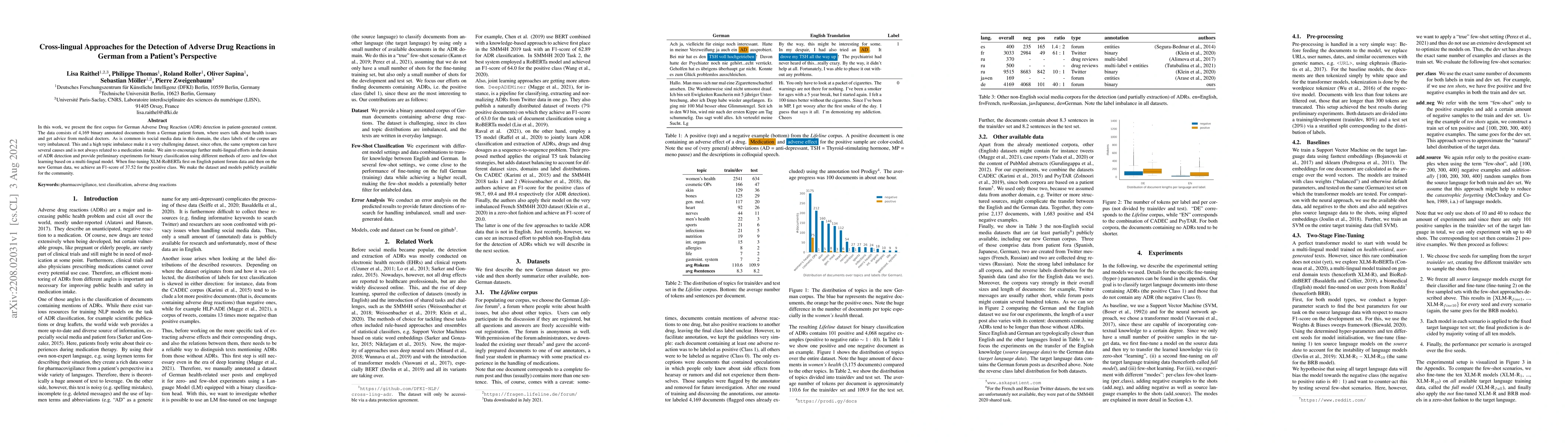 Thumbnail for Cross-lingual Approaches for the Detection of Adverse Drug Reactions in
  German from a Patient's Perspective