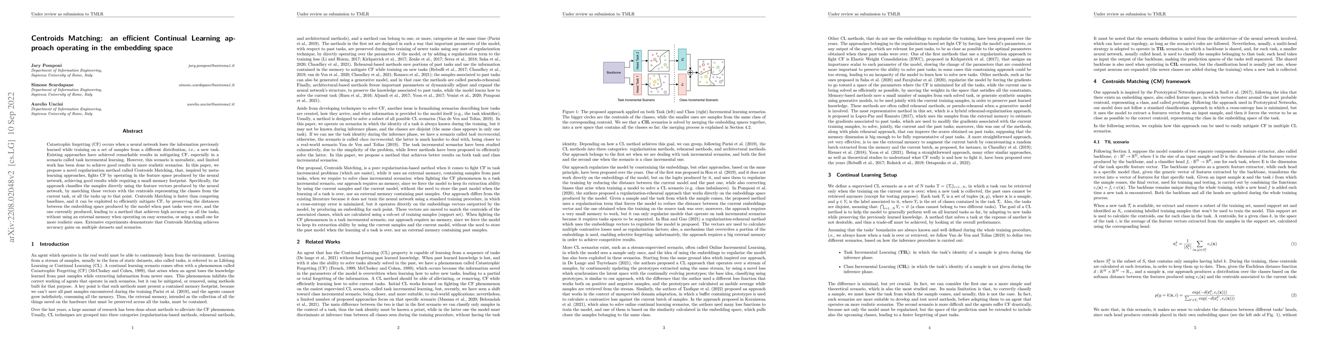 Thumbnail for Centroids Matching: an efficient Continual Learning approach operating
  in the embedding space