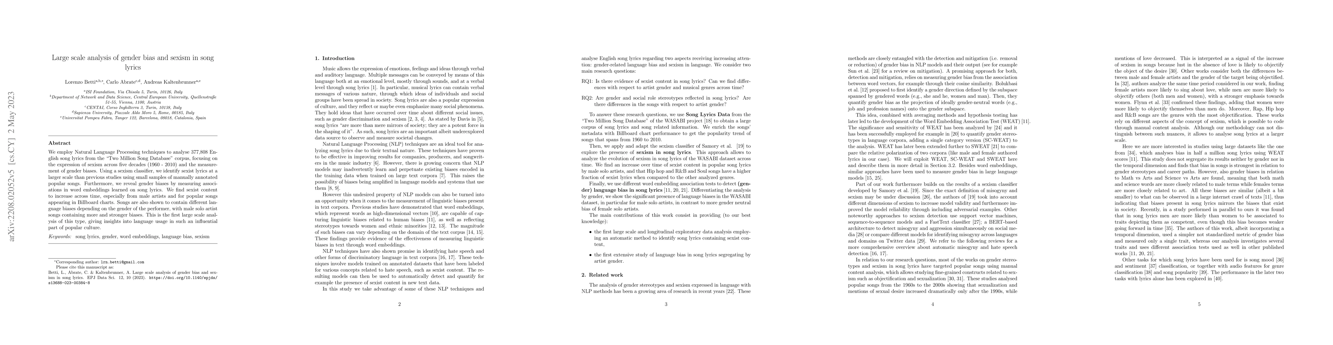 Thumbnail for Large scale analysis of gender bias and sexism in song lyrics