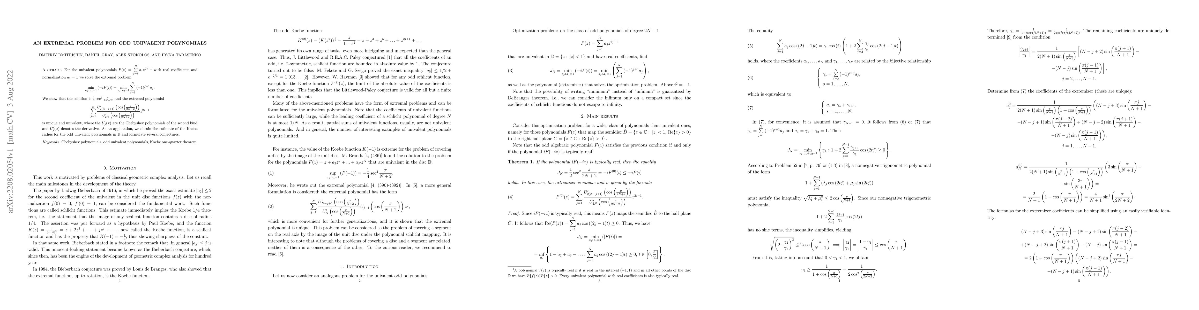 Thumbnail for An extremal problem for odd univalent polynomials