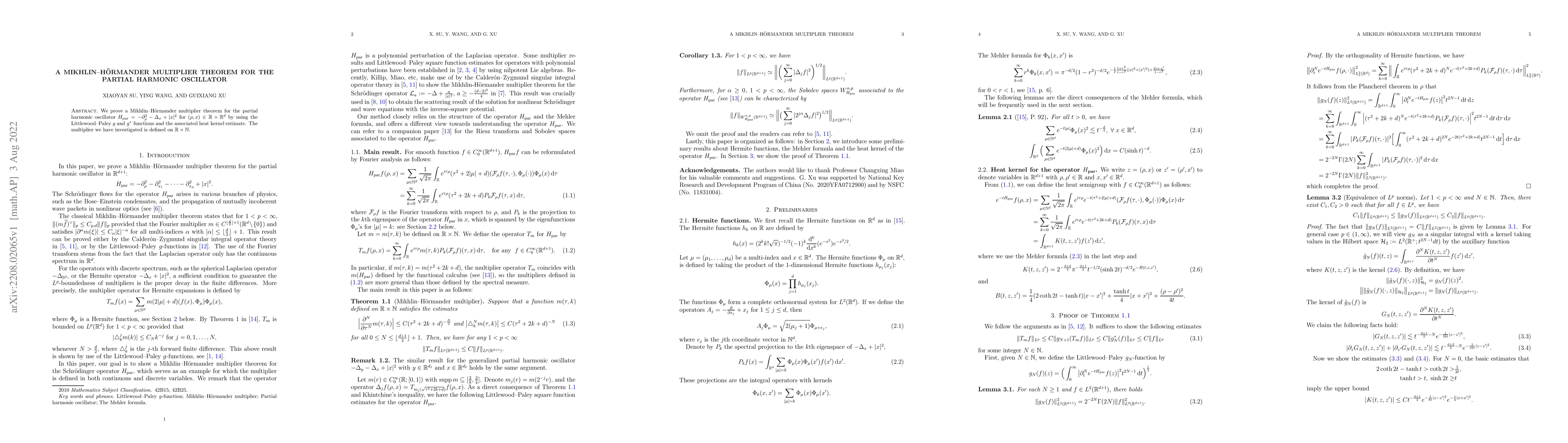 Thumbnail for A Mikhlin--H\"ormander multiplier theorem for the partial harmonic
  oscillator