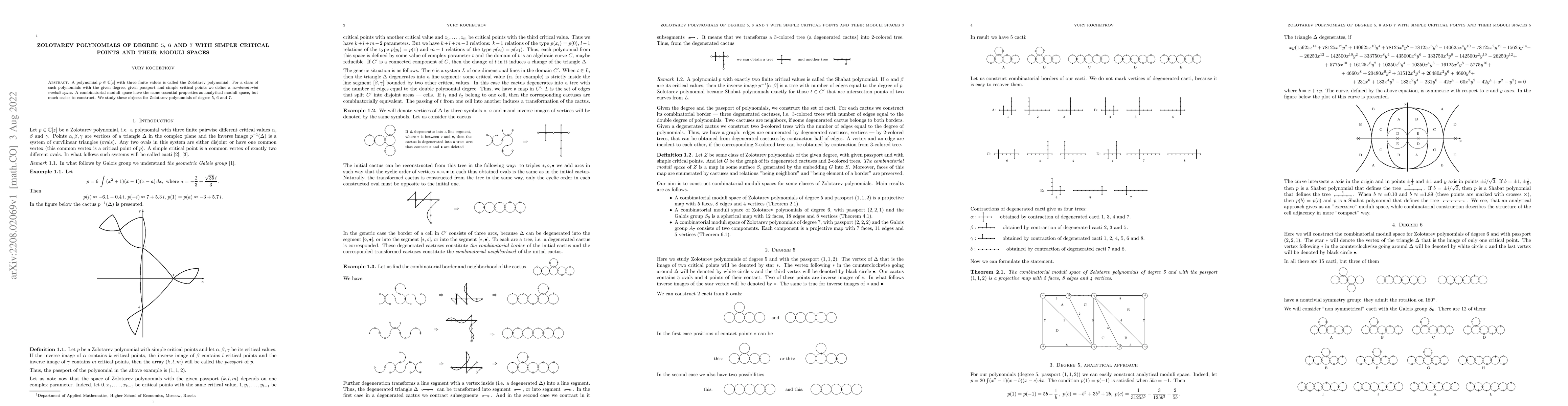 Thumbnail for Zolotarev polynomials of degree 5, 6 and 7 with simple critical points
  and their moduli spaces