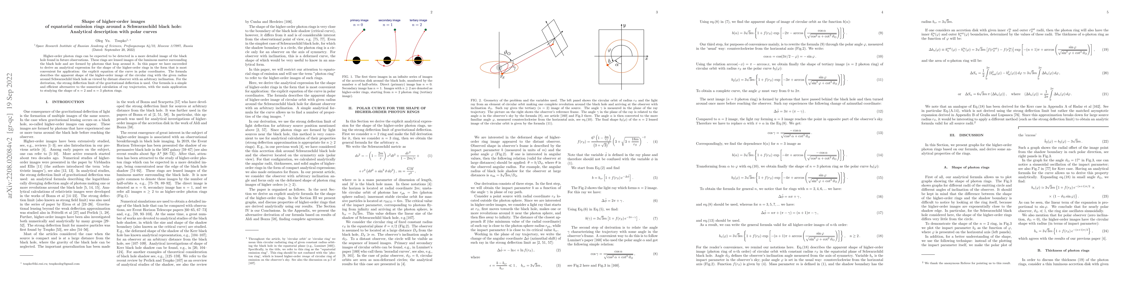 Thumbnail for Shape of higher-order images of equatorial emission rings around a
  Schwarzschild black hole: Analytical description with polar curves