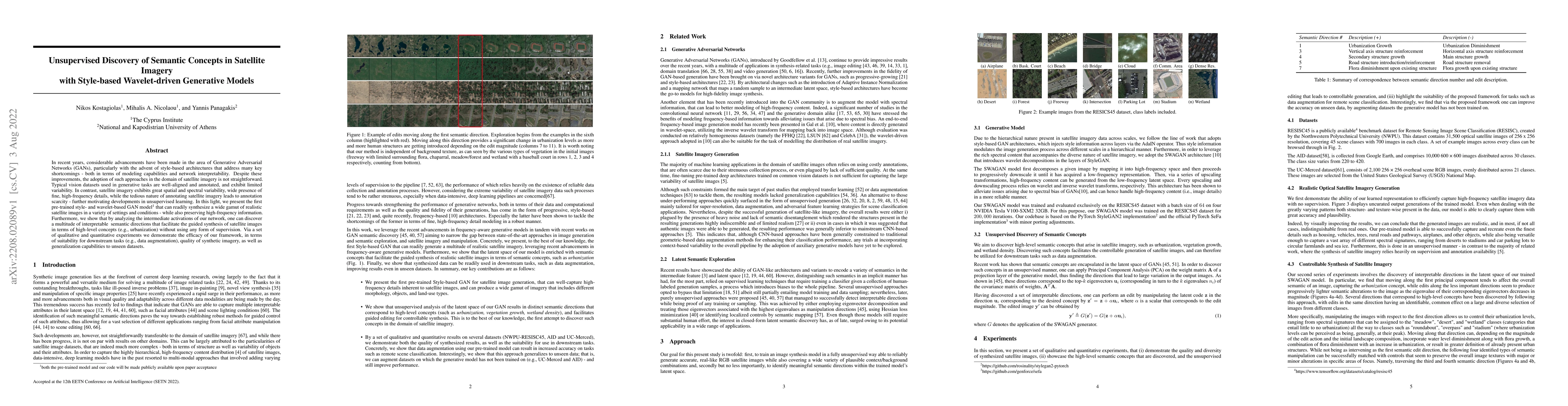 Thumbnail for Unsupervised Discovery of Semantic Concepts in Satellite Imagery with
  Style-based Wavelet-driven Generative Models