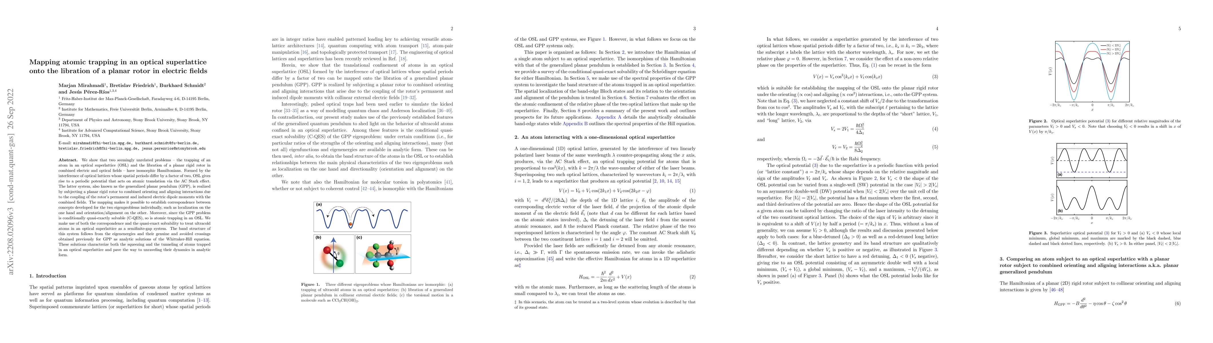 Thumbnail for Mapping atomic trapping in an optical superlattice onto the libration of
  a planar rotor in electric fields