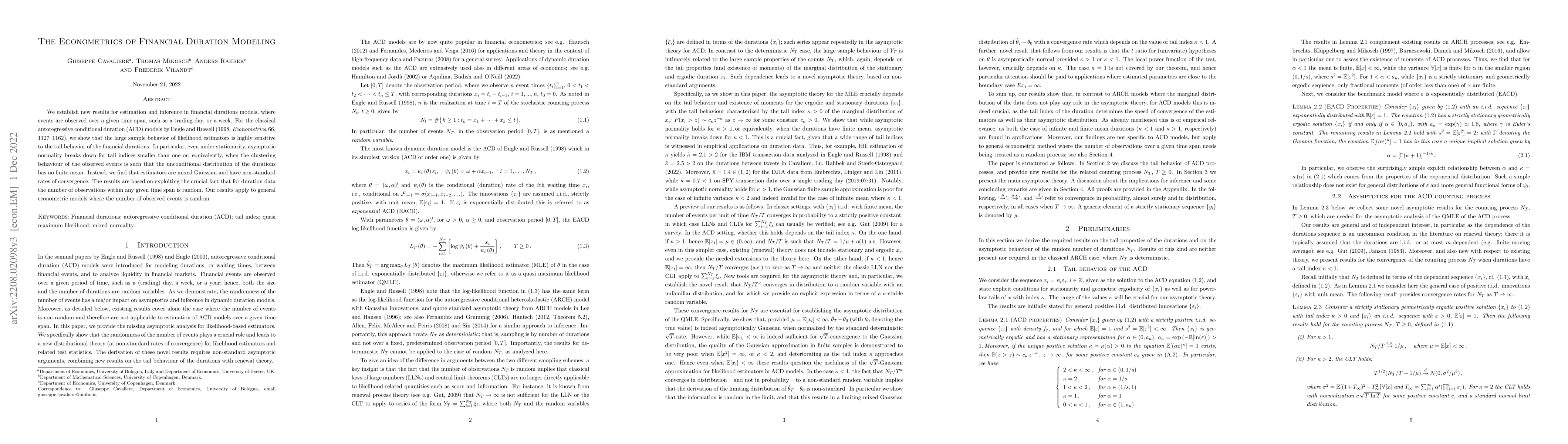 Thumbnail for The Econometrics of Financial Duration Modeling