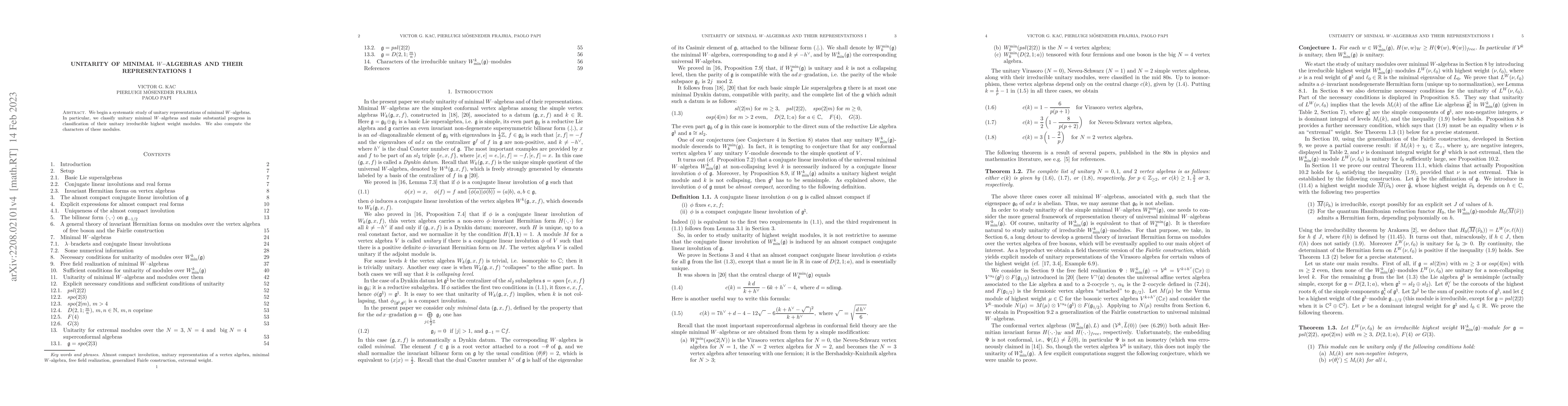 Thumbnail for Unitarity of minimal $W$-algebras and their representations I