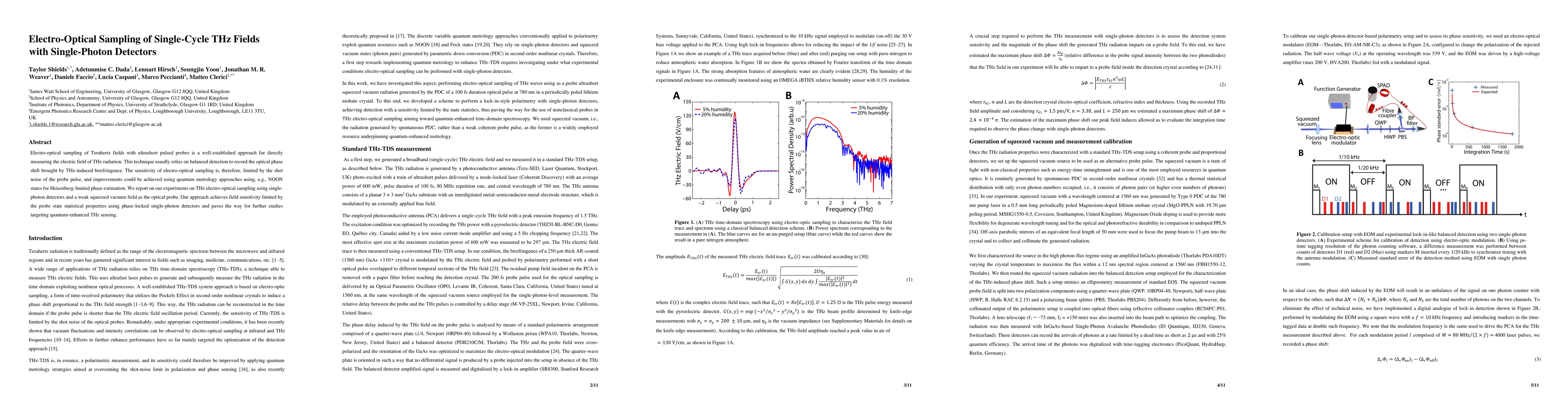 Thumbnail for Electro-Optical Sampling of Single-Cycle THz Fields with Single-Photon
  Detectors