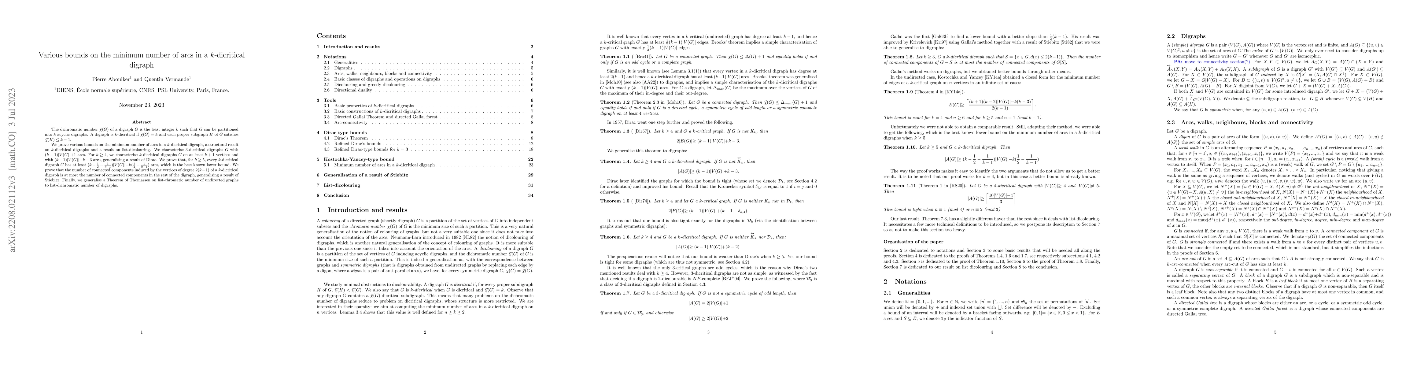 Thumbnail for Various bounds on the minimum number of arcs in a $k$-dicritical digraph
