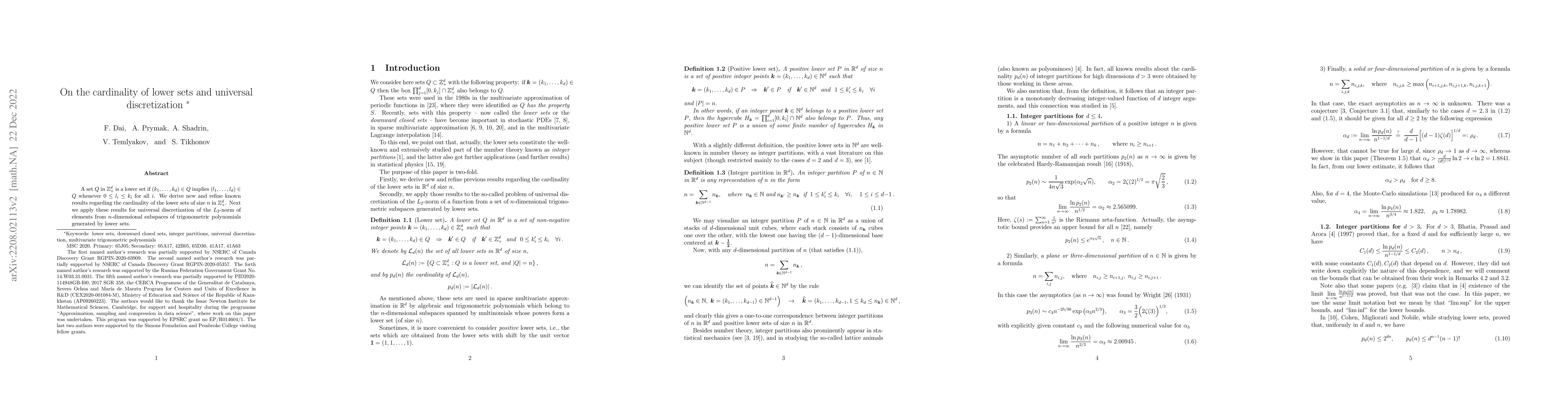 Thumbnail for On the cardinality of lower sets and universal discretization