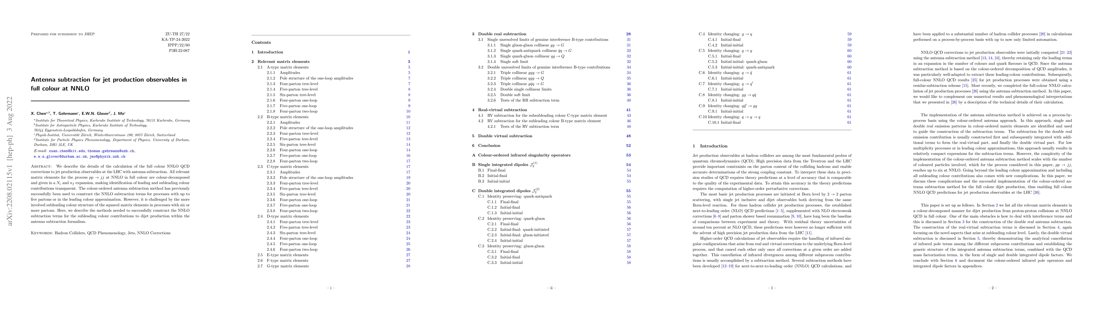 Thumbnail for Antenna subtraction for jet production observables in full colour at
  NNLO