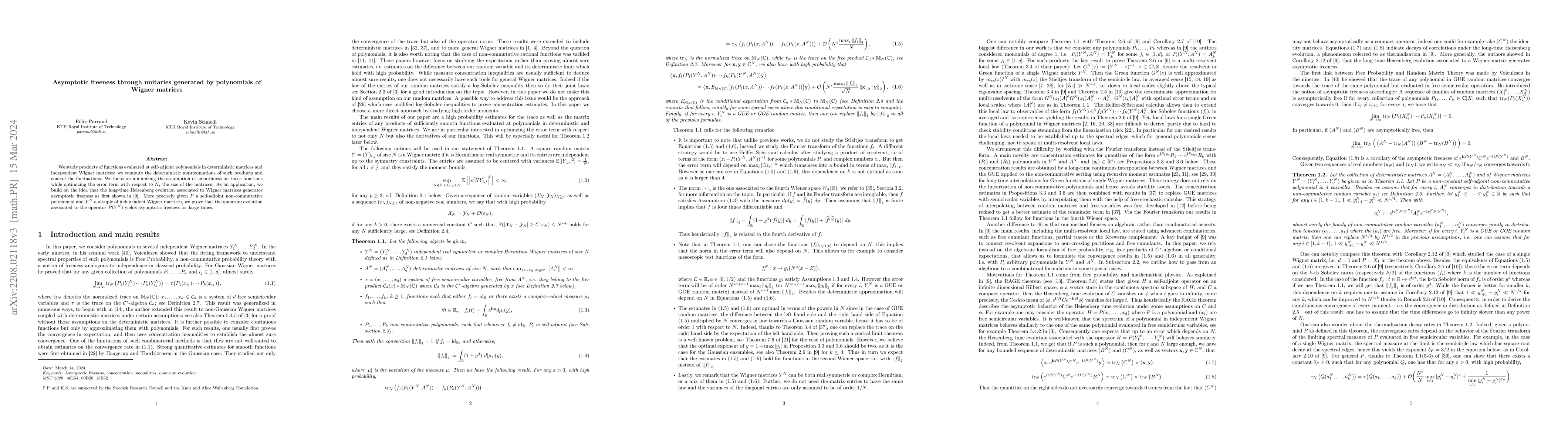 Thumbnail for Asymptotic freeness through unitaries generated by polynomials of Wigner
  matrices