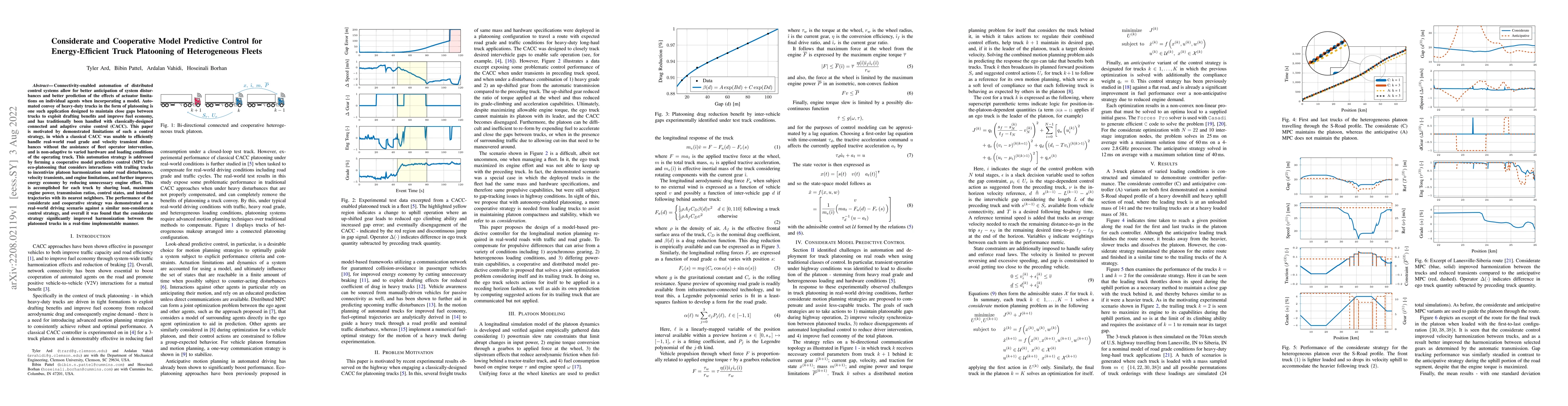 Thumbnail for Considerate and Cooperative Model Predictive Control for
  Energy-Efficient Truck Platooning of Heterogeneous Fleets