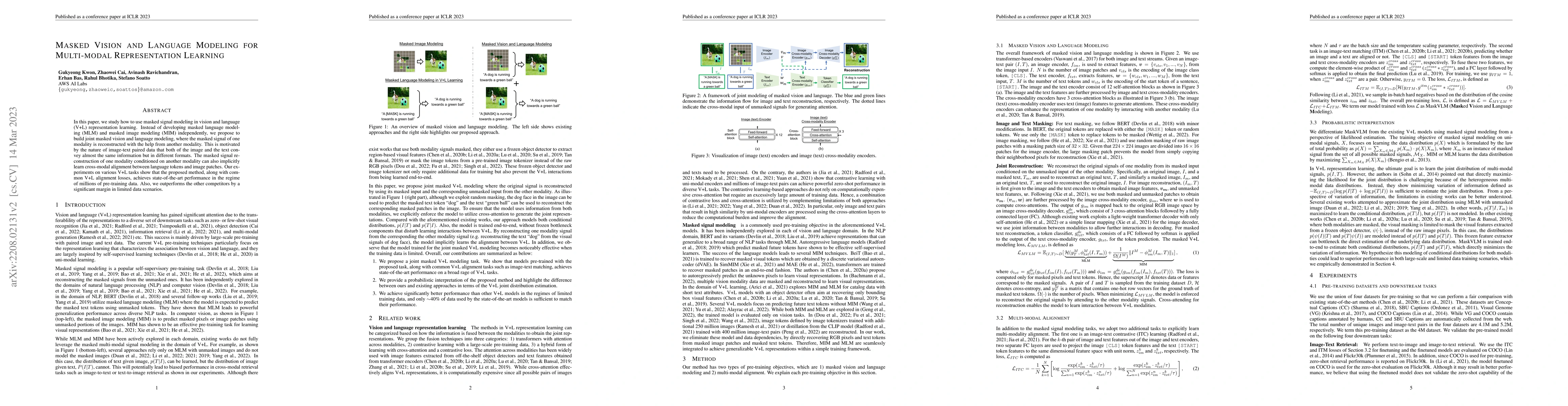 Thumbnail for Masked Vision and Language Modeling for Multi-modal Representation
  Learning