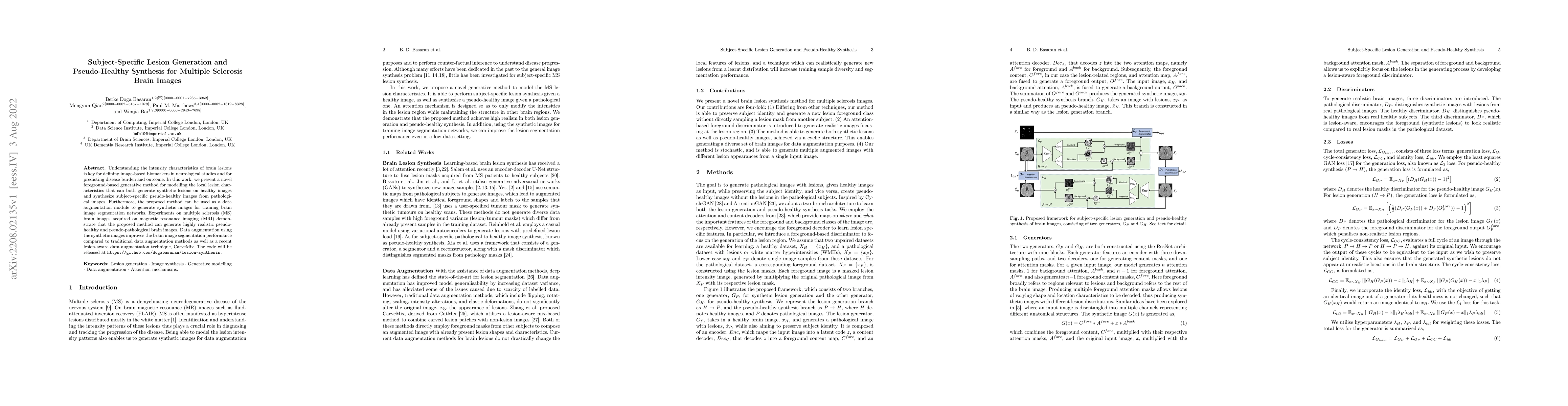 Thumbnail for Subject-Specific Lesion Generation and Pseudo-Healthy Synthesis for
  Multiple Sclerosis Brain Images