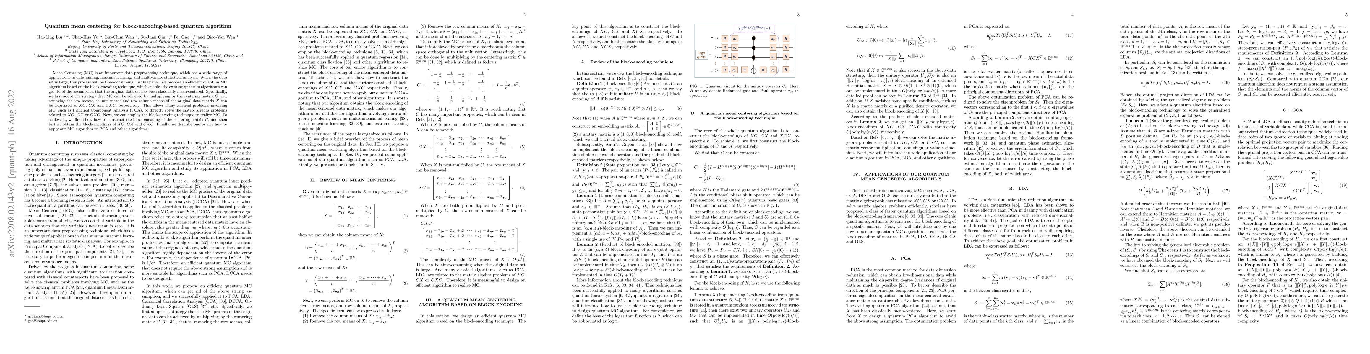 Thumbnail for Quantum mean centering for block-encoding-based quantum algorithm