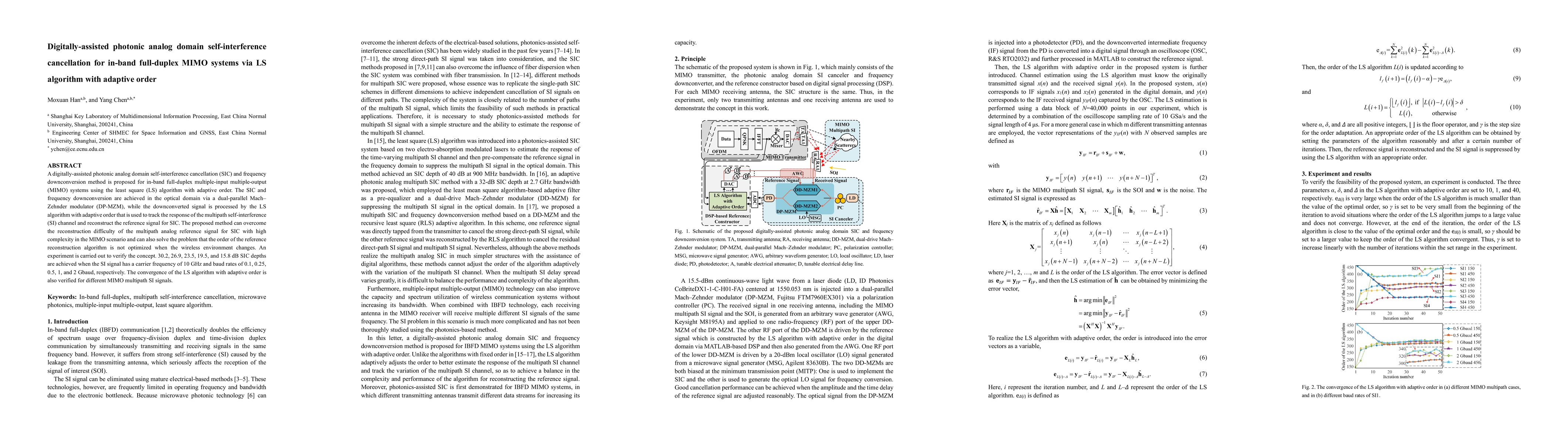 Thumbnail for Digitally-assisted photonic analog domain self-interference cancellation
  for in-band full-duplex MIMO systems via LS algorithm with adaptive order