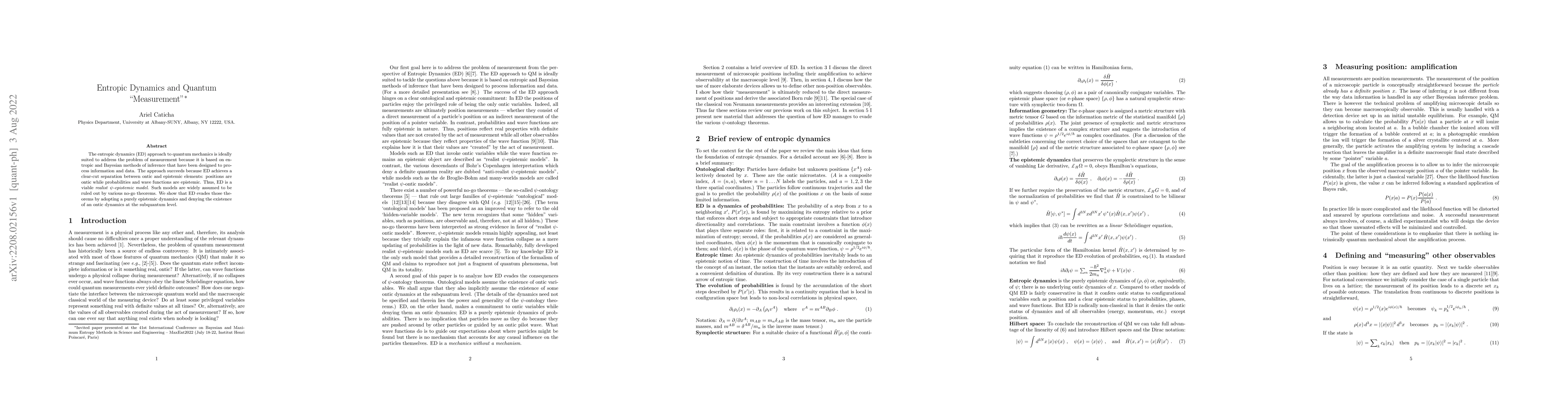 Thumbnail for Entropic Dynamics and Quantum "Measurement"