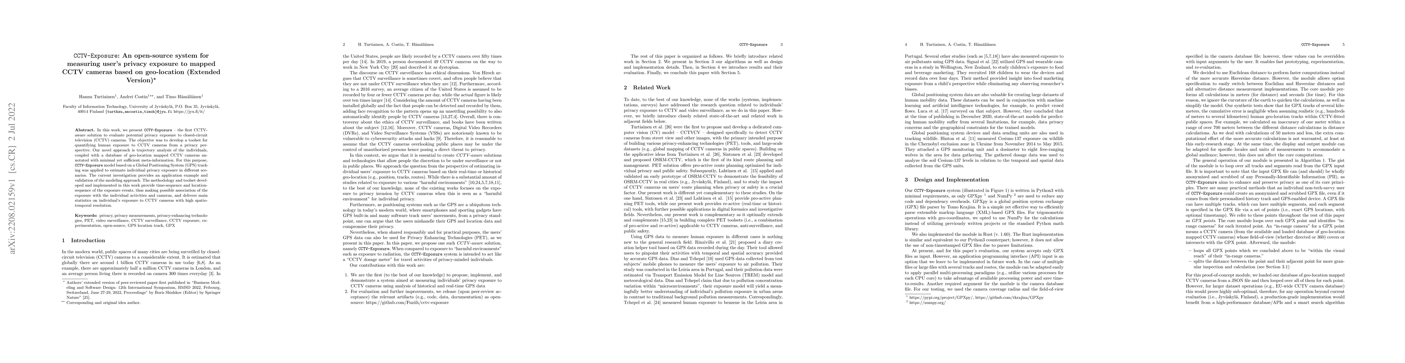 Thumbnail for CCTV-Exposure: An open-source system for measuring user's privacy
  exposure to mapped CCTV cameras based on geo-location (Extended Version)