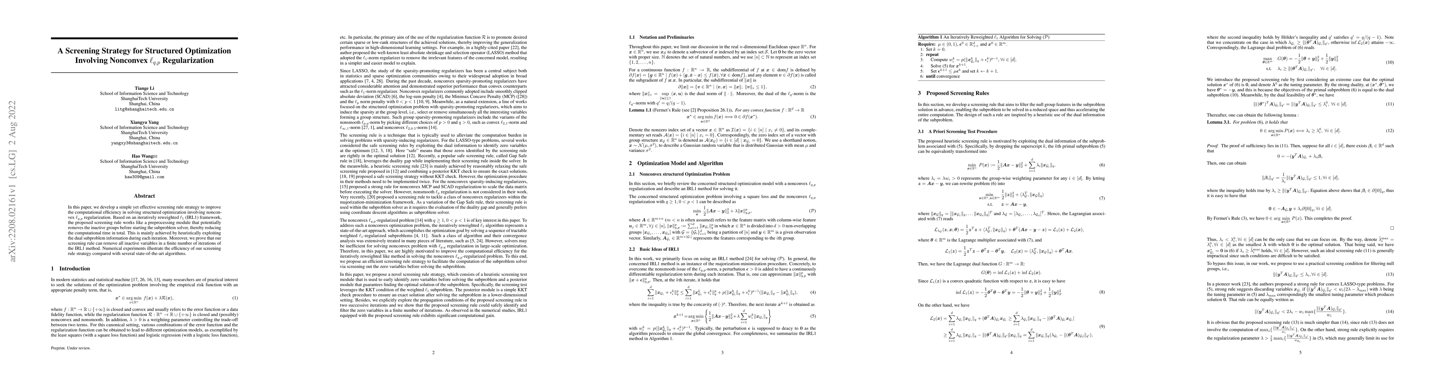 Thumbnail for A Screening Strategy for Structured Optimization Involving Nonconvex
  $\ell_{q,p}$ Regularization