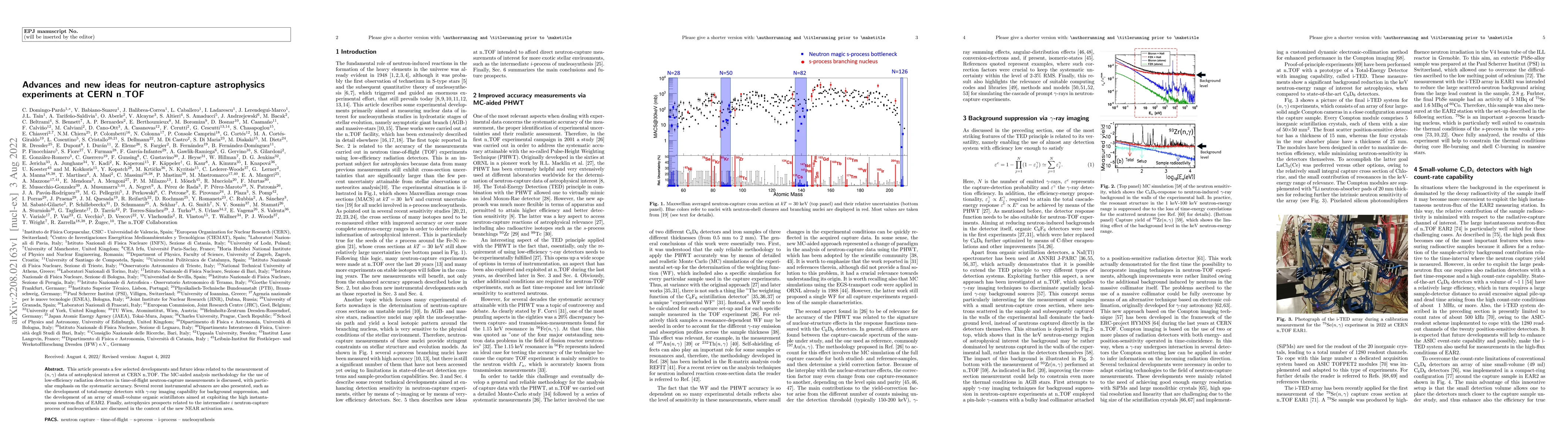 Thumbnail for Advances and new ideas for neutron-capture astrophysics experiments at
  CERN n_TOF