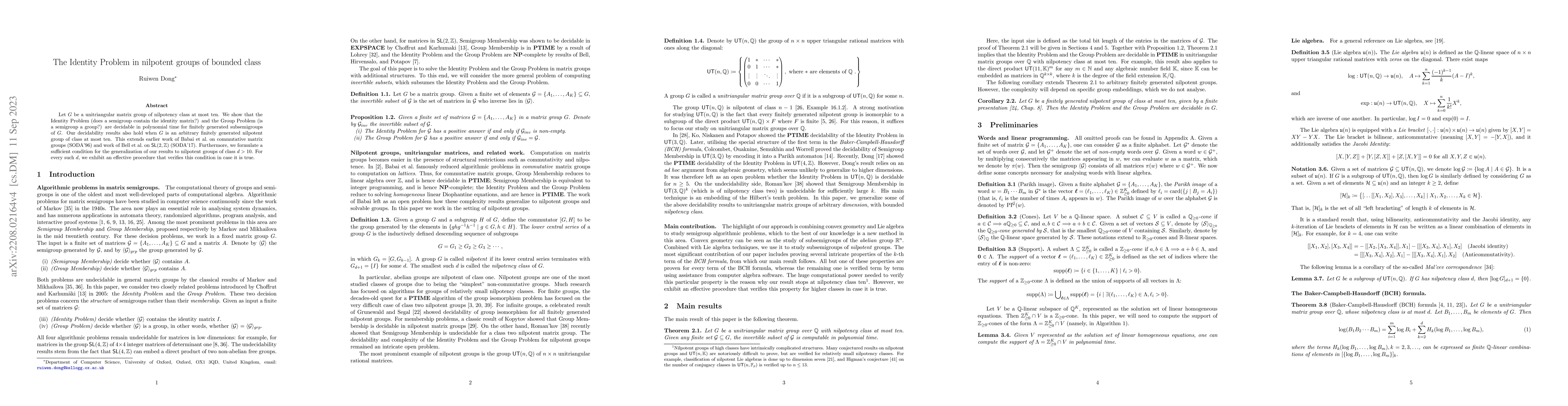 Thumbnail for The Identity Problem in nilpotent groups of bounded class
