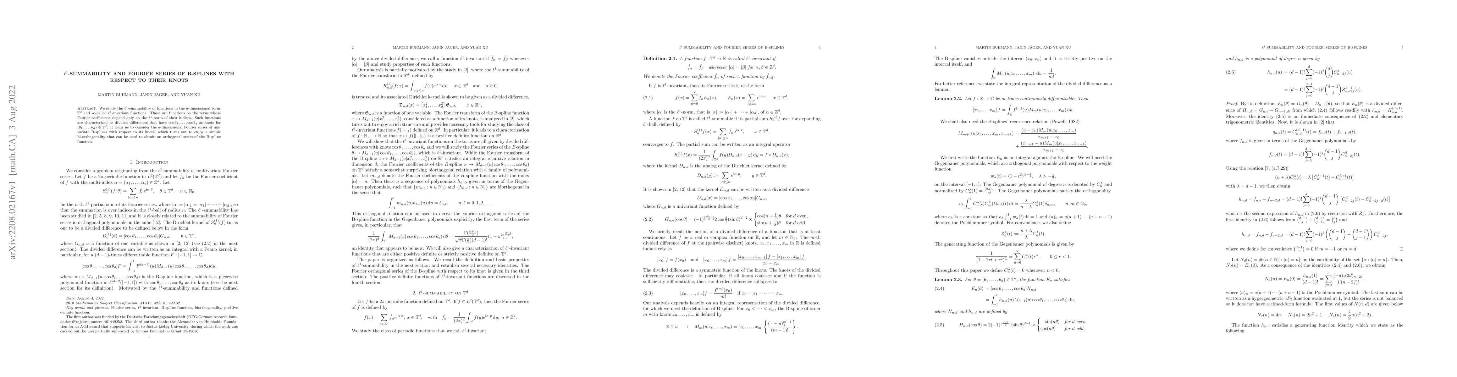 Thumbnail for $\ell^1$-summability and Fourier series of B-splines with respect to
  their knots