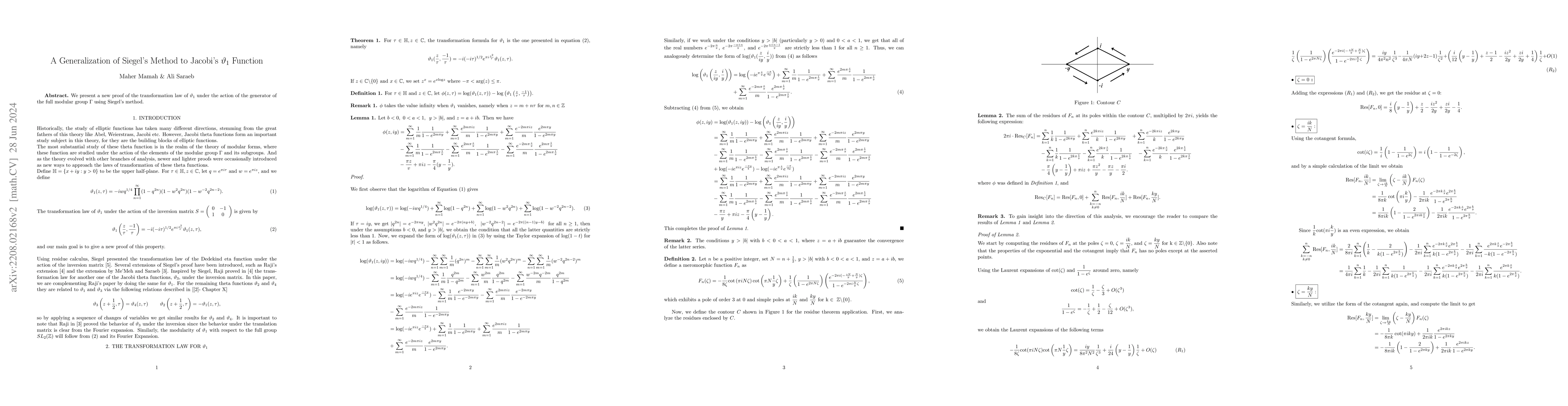 Thumbnail for Generalization of Siegel's Method to theta 1