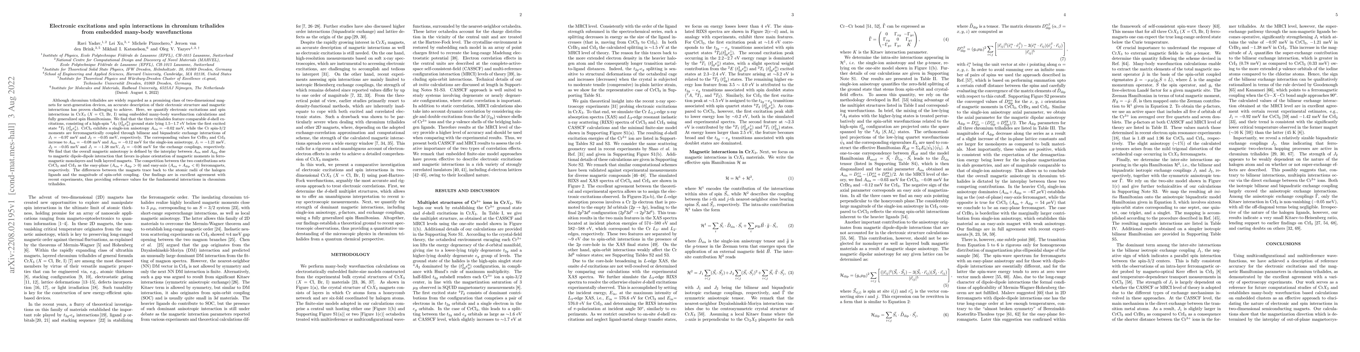 Thumbnail for Electronic excitations and spin interactions in chromium trihalides from
  embedded many-body wavefunctions