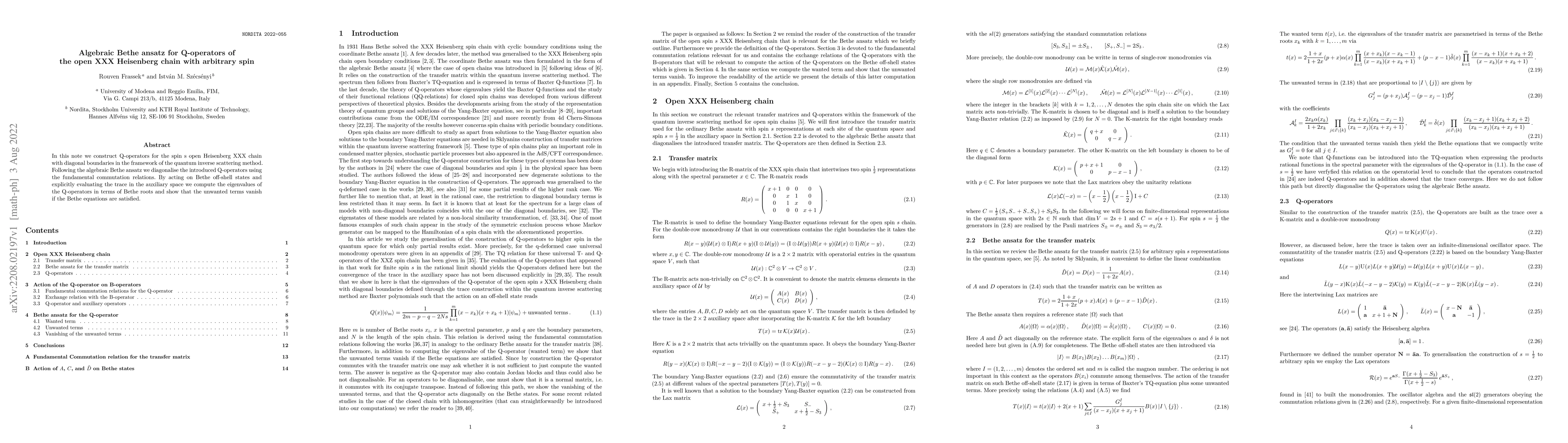 Thumbnail for Algebraic Bethe ansatz for Q-operators of the open XXX Heisenberg chain
  with arbitrary spin