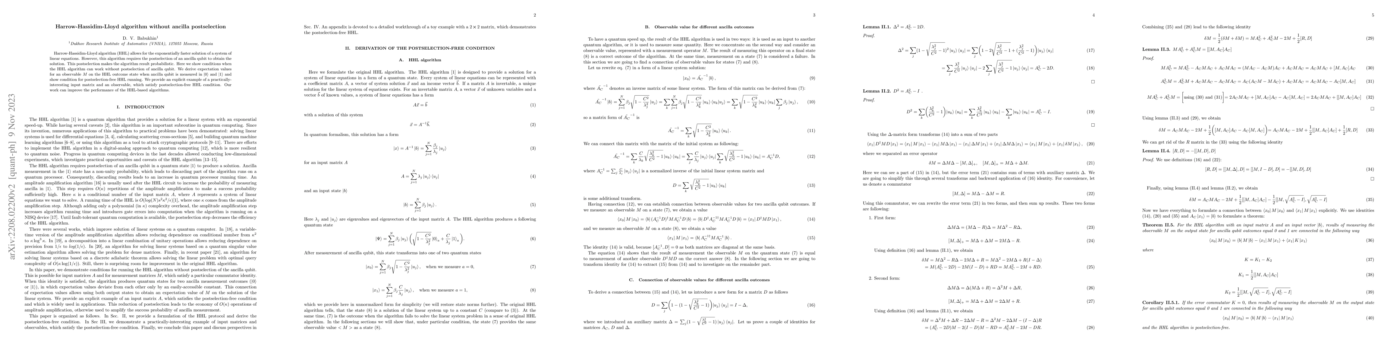 Thumbnail for Harrow-Hassidim-Lloyd algorithm without ancilla postselection