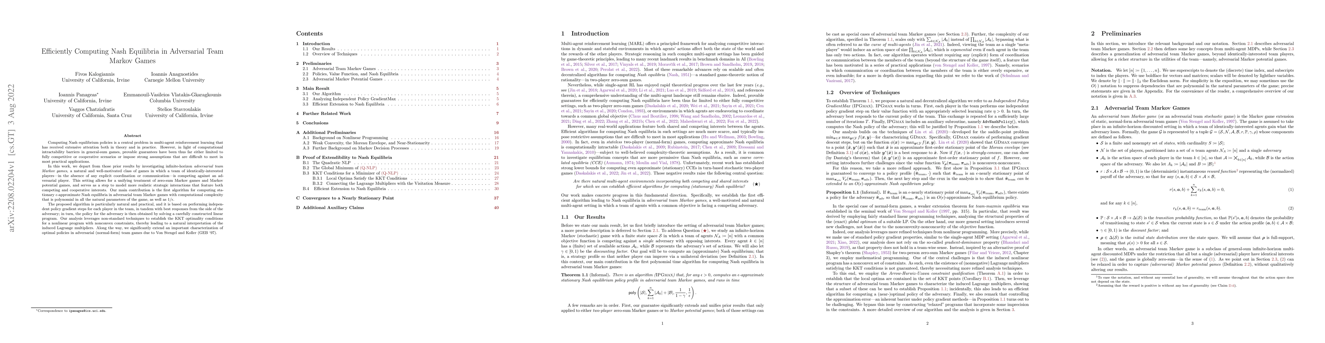 Thumbnail for Efficiently Computing Nash Equilibria in Adversarial Team Markov Games