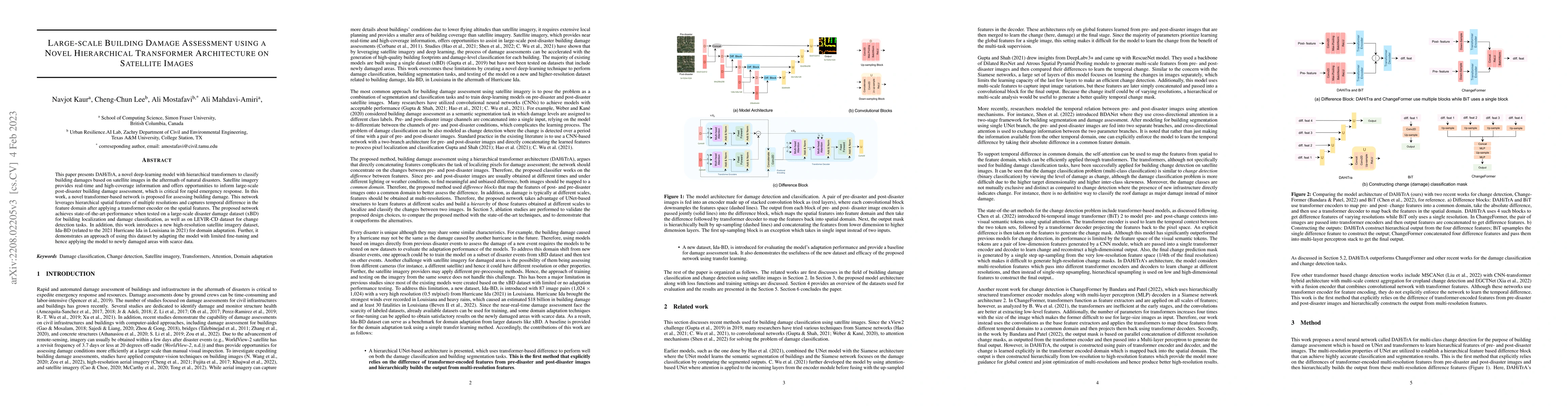 Thumbnail for Large-scale Building Damage Assessment using a Novel Hierarchical
  Transformer Architecture on Satellite Images