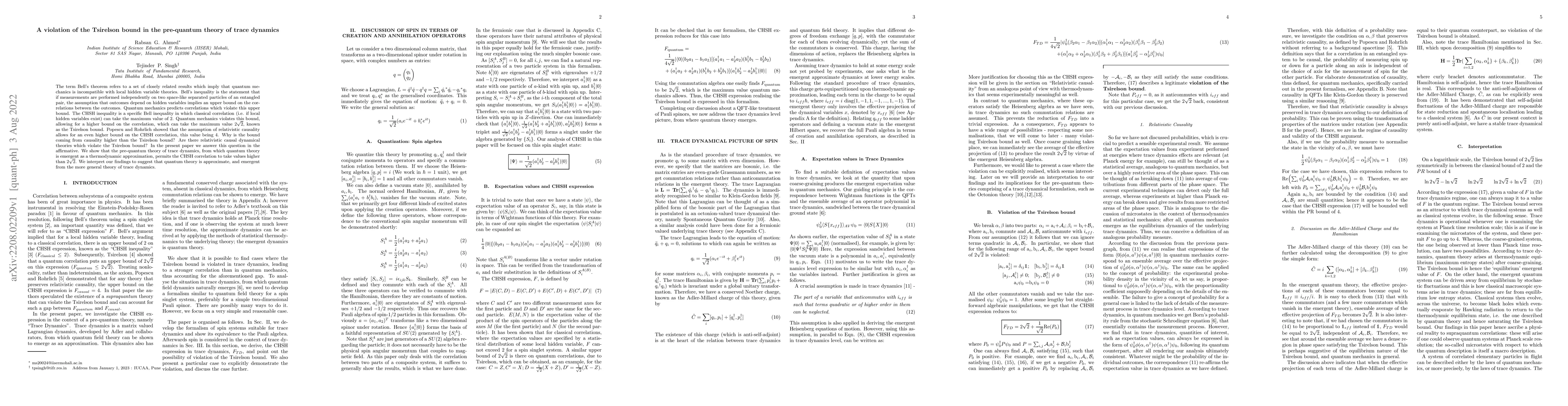 Thumbnail for A violation of the Tsirelson bound in the pre-quantum theory of trace
  dynamics