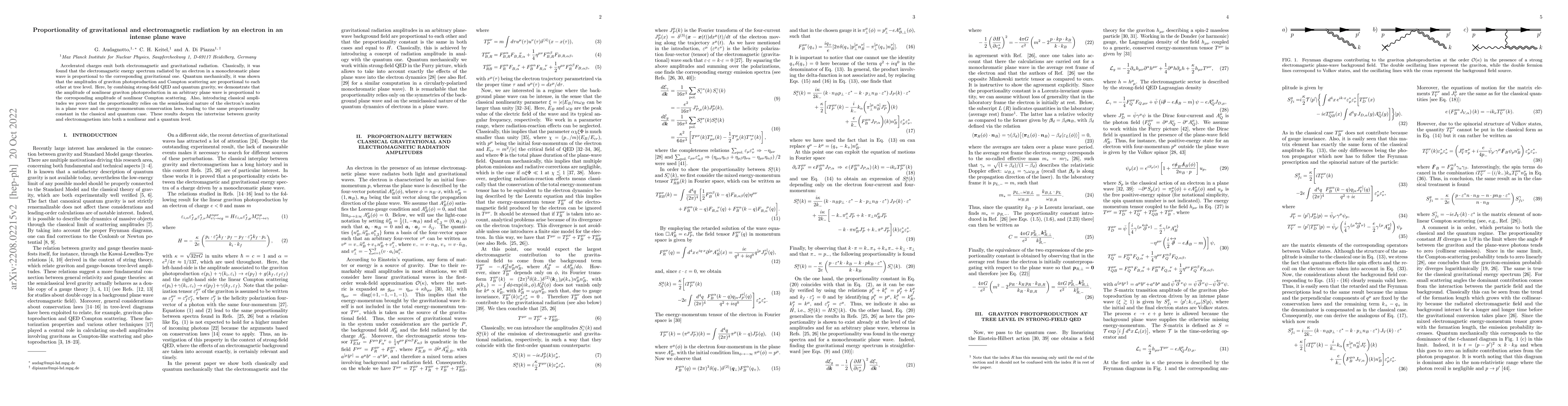 Thumbnail for Proportionality of gravitational and electromagnetic radiation by an
  electron in an intense plane wave