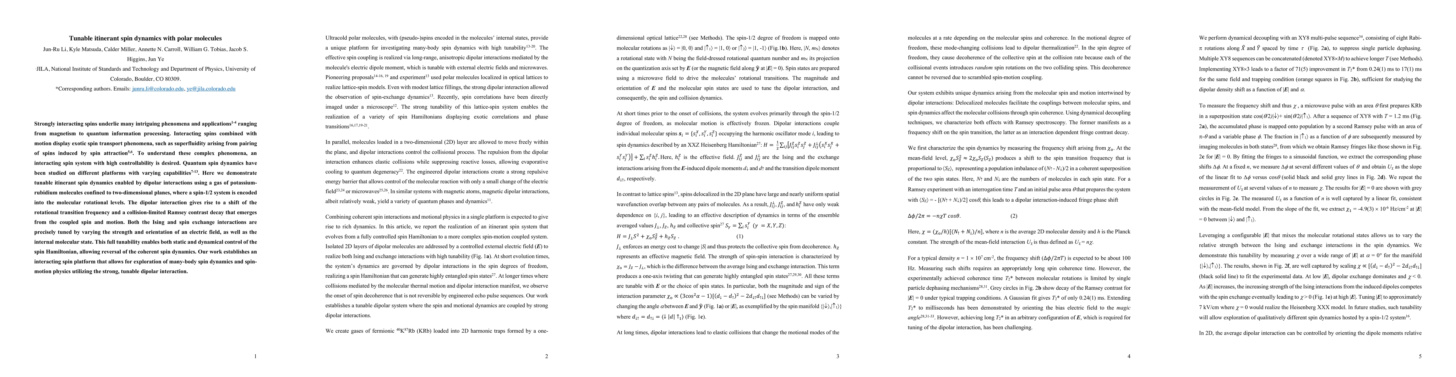 Thumbnail for Tunable itinerant spin dynamics with polar molecules