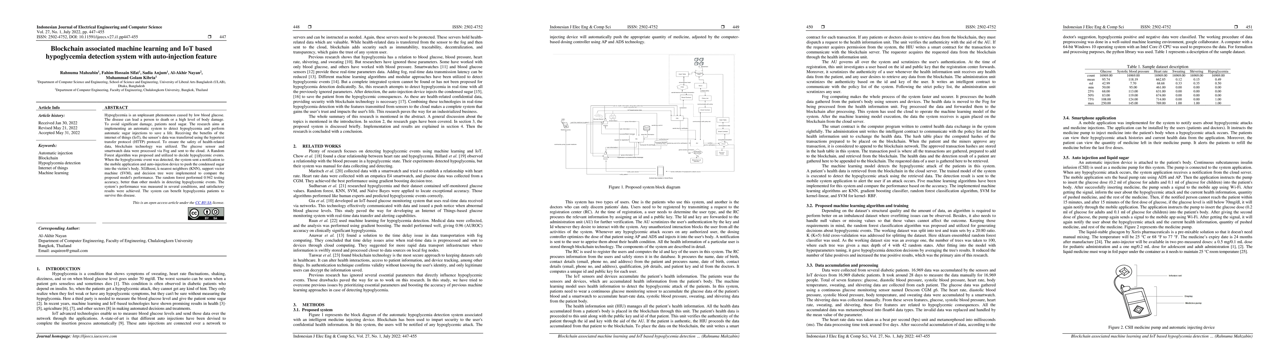 Thumbnail for Blockchain associated machine learning and IoT based hypoglycemia
  detection system with auto-injection feature