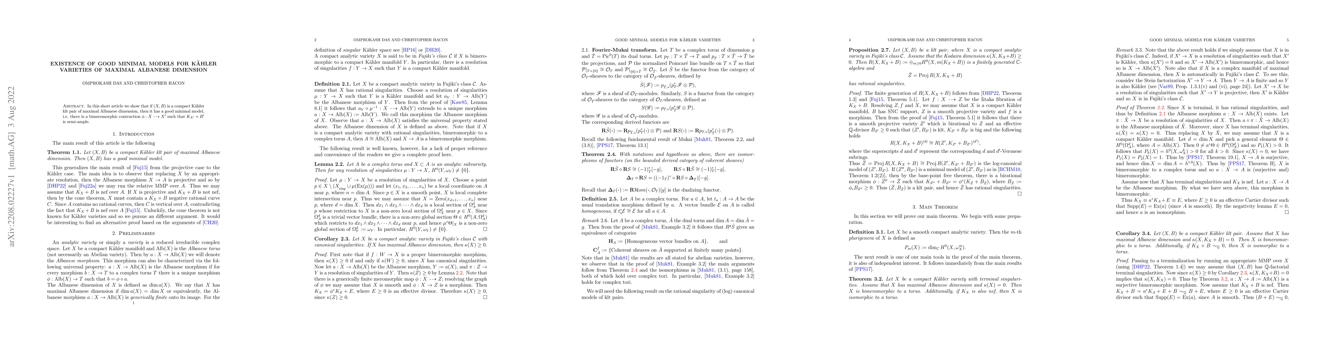 Thumbnail for Existence of Good Minimal Models for K\"ahler Varieites of Maximal
  Albanese Dimension