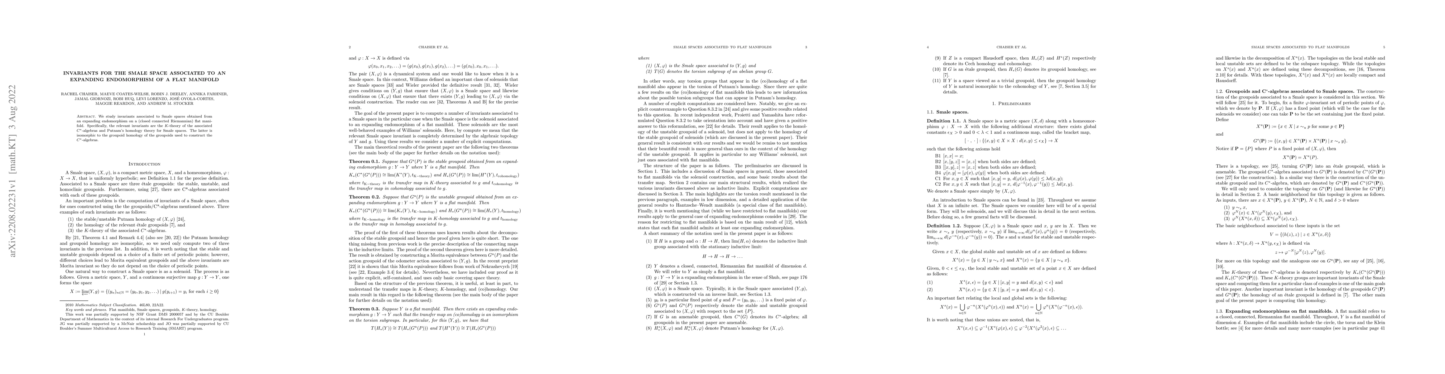 Thumbnail for Invariants for the Smale space associated to an expanding endomorphism
  of a flat manifold