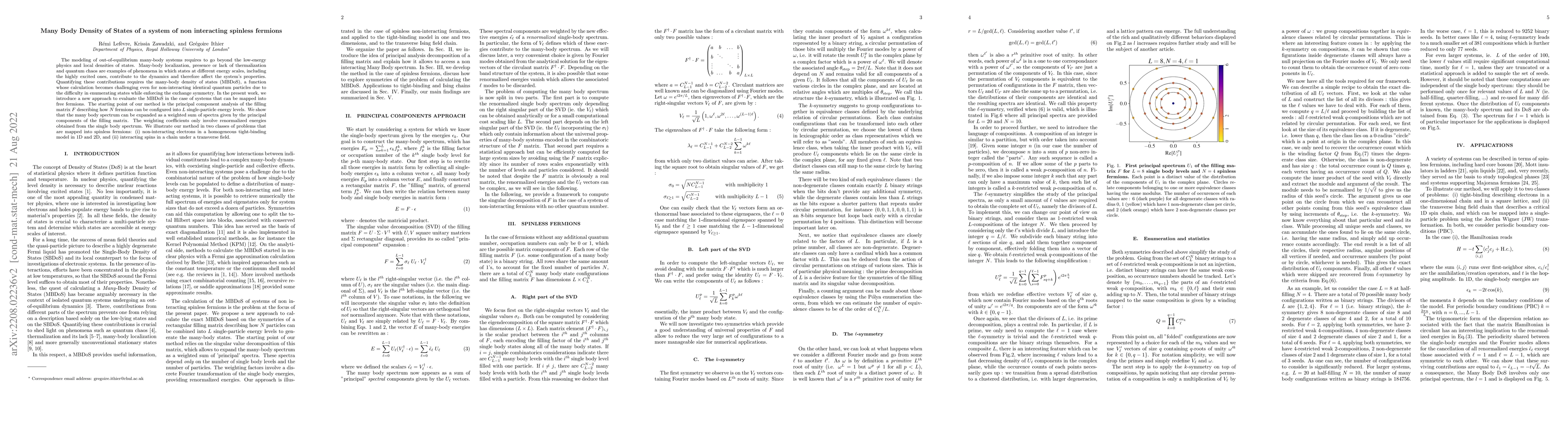 Thumbnail for Many Body Density of States of a system of non interacting spinless
  fermions