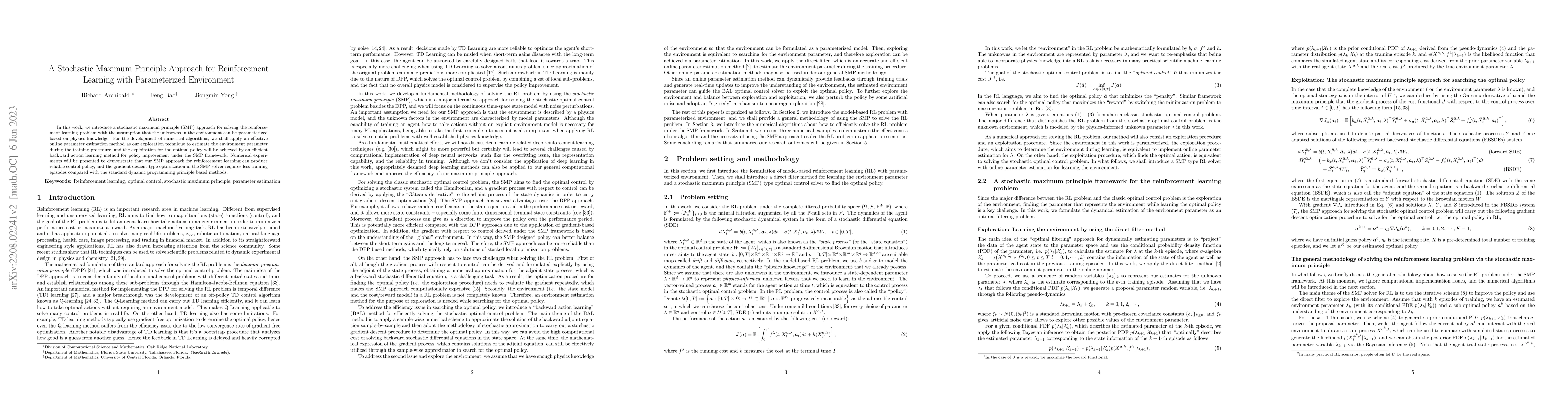 Thumbnail for A Stochastic Maximum Principle Approach for Reinforcement Learning with
  Parameterized Environment